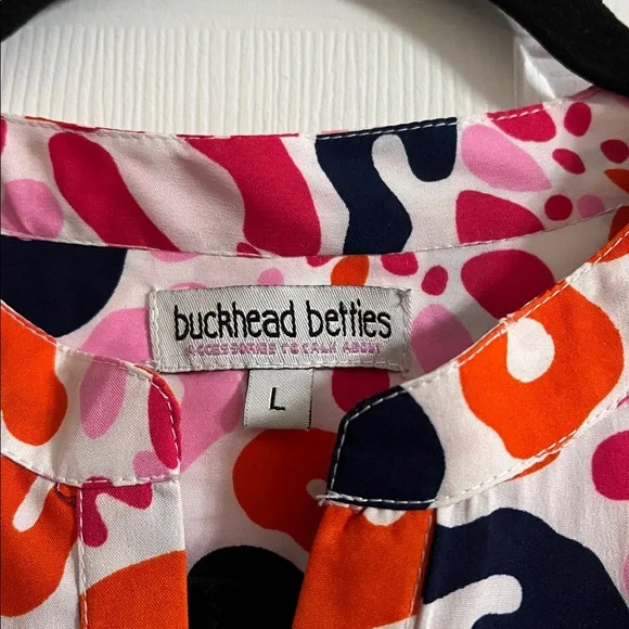 Buckhead Betties Pink and Orange Colorful Leopard Print V Neck Blouse Size Large - Picture 2 of 6